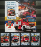 BC748, Rep.Centrafricana 2022, set colita+serie-masini de pompieri Ucraina, Stampilat