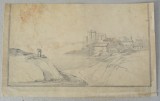 Desen Vechi Italian, Peisaj, 29.5x18.5cm, Arta, Tablou Vechi, Carbune