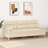 VidaXL Canapea cu 3 locuri cu pernuțe, crem, 180 cm, textil 3200831