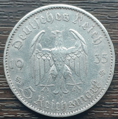 (A852) MONEDA DIN ARGINT GERMANIA - 5 MARK 1935, LIT. A,BISERICA POTSDAM, PILITA foto