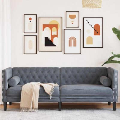 vidaXL Canapea Chesterfield Gri &amp;icirc;nchis 194 x 74.5 x 70.5 cm Catifea foto