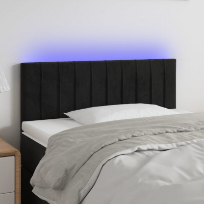 vidaXL Tăblie de pat cu LED, negru, 90x5x78/88 cm, catifea foto