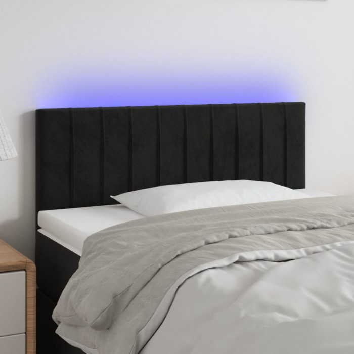 vidaXL Tăblie de pat cu LED, negru, 90x5x78/88 cm, catifea