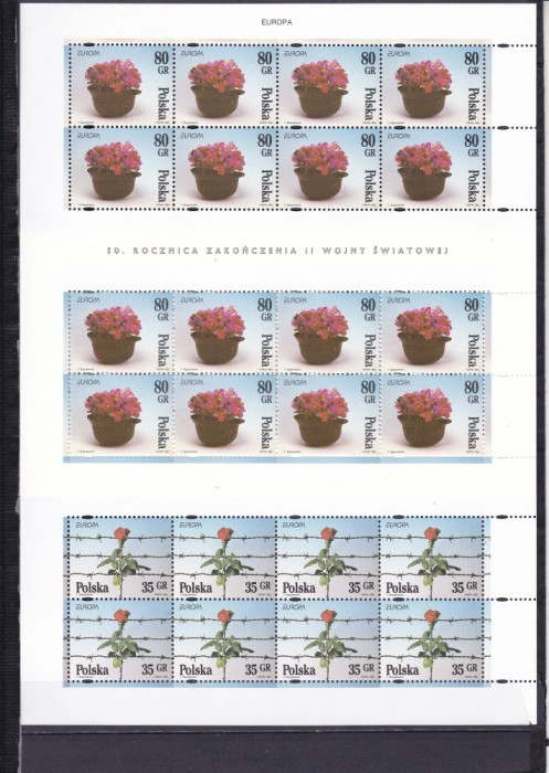 POLONIA 1995 EUROPA PACE SI LIBERTATE BLOCURI DE 16 TIMBRE MNH