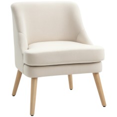 HOMCOM Fotoliu Scandinav Fotoliu confortabil pentru salon Fotoliu pentru dormitor Picioare din lemn masiv captuseala din material de in bej | Aosom Ro