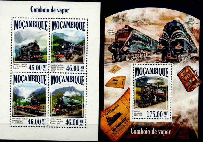MOZAMBIC 2013, Locomotive, Transport, serie neuzată, MNH
