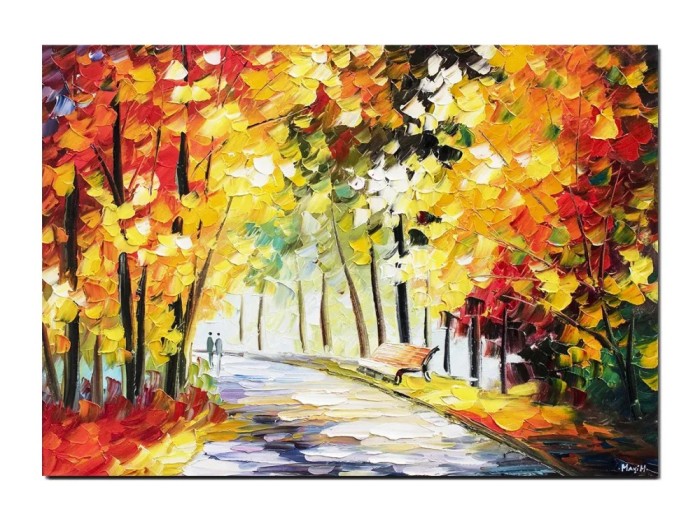 Tablou pictat manual, Aleea noastra din parc, 70x50cm ulei pe panza, superb