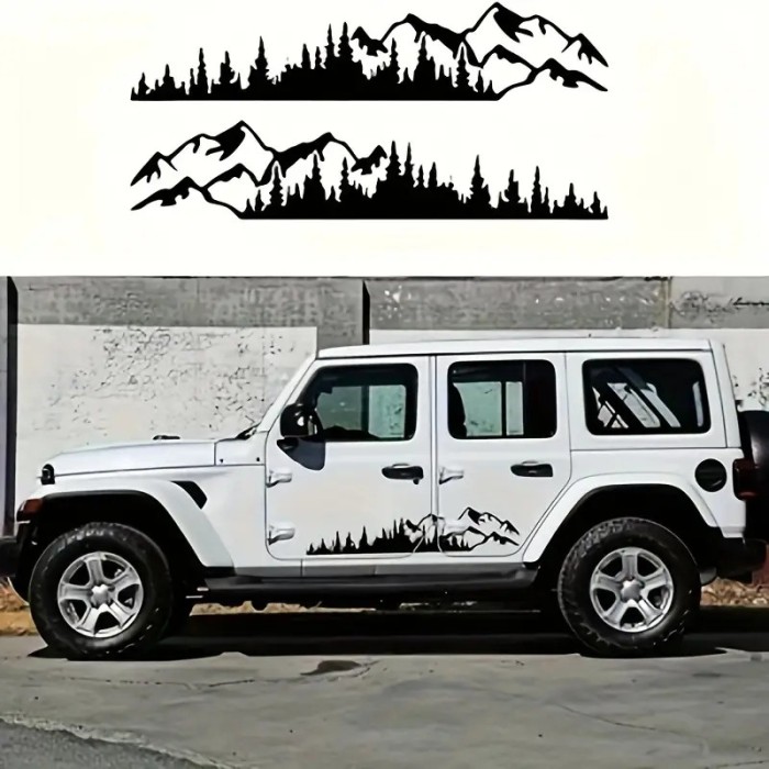Set 2 stickere autoadezive pentru vehicule Off Road, model &quot;Forest &amp; Mountains&quot;, dimensiune 100 x 20 cm, culoare Neagra