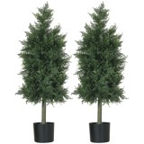 HOMCOM Arbori Topiari de Cedru Artificial, Set de 2 Plante Artificiale &icirc;n Ghivece, Plante Decorative, 38x12.5x90 cm, Verde | Aosom Romania
