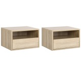HOMCOM Set de 2 Noptiere murale, Set de 2 Noptiere, Sertar culisant, Nisa, Blat, Panouri Particule Aspect stejar Deschis | Aosom Romania