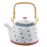 Cumpara ieftin Ceainic cu infuzor ceramica alba albastra maro 18x14x12 cm, 700 ml