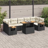 VidaXL Set mobilier grădină perne 8 piese negru, poliratan/lemn acacia 3327570