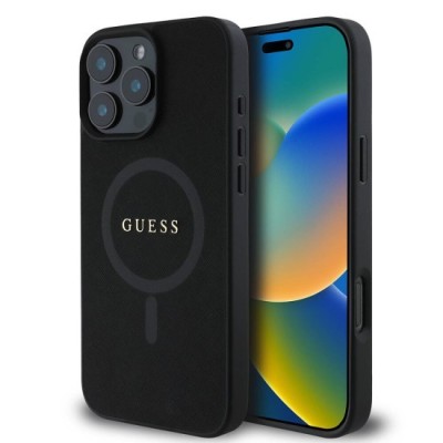 Husa pentru iPhone 16 Pro Max - Guess Saffiano Classic Logo MagSafe (GUHMP16XPSAHMCK) - Black foto