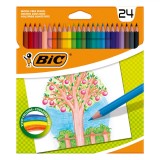 Set Creioane Colorate, BIC, 24 Bucăți, V&acirc;rf Subțire, Multicolor