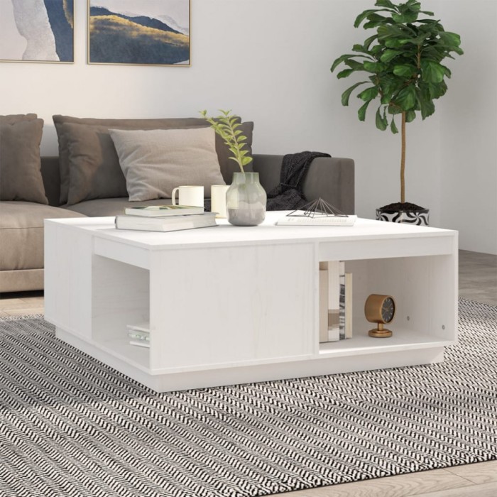 vidaXL Măsuță de cafea, alb, 100x101x40,5 cm, lemn masiv de pin 814520