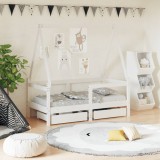 Cadru de pat copii cu sertare, alb, 70x140 cm, lemn masiv pin