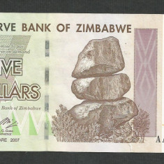ZIMBABWE 5 DOLARI DOLLARS 2007 [11] P-66 , XF+++