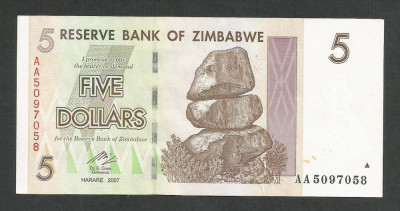 ZIMBABWE 5 DOLARI DOLLARS 2007 [11] P-66 , XF+++ foto