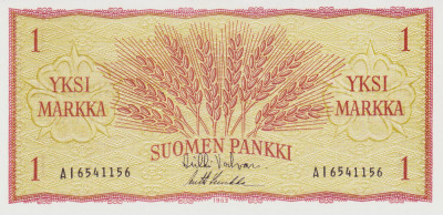 Bancnota Finlanda 1 Markka 1963 - P98 UNC foto