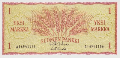 Bancnota Finlanda 1 Markka 1963 - P98 UNC foto