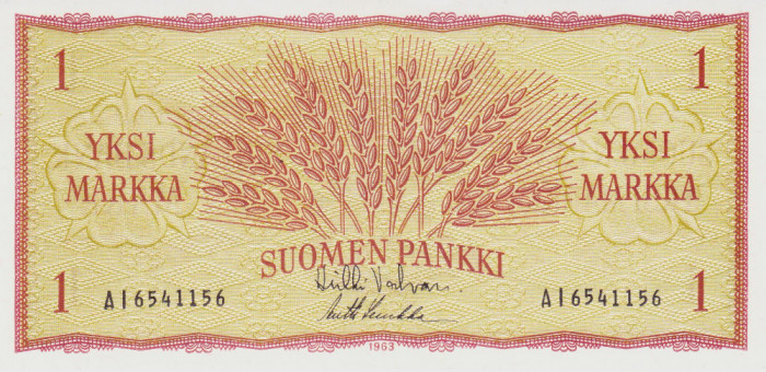 Bancnota Finlanda 1 Markka 1963 - P98 UNC