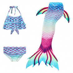 Costum de baie Model Sirena cu 3 piese, Albastru/Visiniu, 120 cm