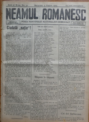 Ziarul Neamul romanesc , nr. 32 , 1915 , din perioada antisemita a lui N. Iorga foto