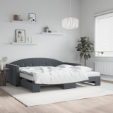 vidaXL Pat de zi cu extensie și saltele, gri &icirc;nchis 100x200 cm catifea