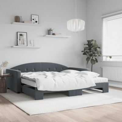 vidaXL Pat de zi cu extensie și saltele, gri &amp;icirc;nchis 100x200 cm catifea 3197333 foto