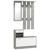 HOMCOM Mobilier Hol, 3 piese, cu Raft pentru Haine, Oglindă, 6 C&acirc;rlige, 2 Rafturi și Sertare, 90x24x177 cm, Gri | Aosom Romania