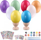 Set de creatie cu 8 oua pentru Paste, 2 suporturi si accesorii de vopsit Sunanfbest, multicolor, lemn/vopsea, 6 x 4,3 cm
