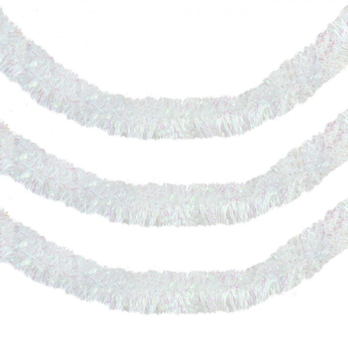 Beteală Crăciun, Tinsel, Alb, Lungime 3m, Lățime 8cm