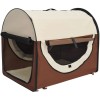 Geanta pentru transport caine/pisica, maro si bej, material Oxford, PVC, impermeabila, pliabila, marimea S-M, 70x51x59 cm, ART