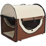 Geanta pentru transport caine/pisica, maro si bej, material Oxford, PVC, impermeabila, pliabila, marimea S-M, 70x51x59 cm, ART