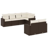 Cumpara ieftin Set canapele de gradina cu perne, 7 piese, maro, poliratan