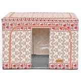 Cutie de Depozitare Pliabila, Flippy, 66 L din Bumbac si In, 52 x 42 x 39 cm, Fereastra Frontala, 2 Usi de Acces cu Fermoar Bidirectional, Cadru Metal