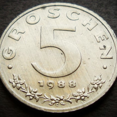 Moneda 5 GROSCHEN - AUSTRIA, anul 1988 *cod 3212 = UNC ZINC DIN FASIC BANCAR