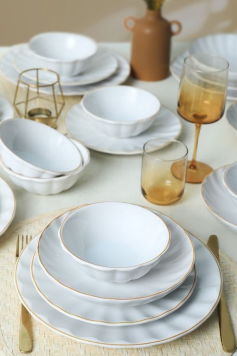 Keramika Set de vesela - White/Gold Sirius - 24 bucăți - 6 persoane - Stoneware