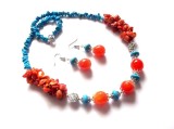 Set bijuterii colier si cercei cu agate ,coral si turcoaz 44868