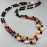 Cumpara ieftin Colier Argint 925 placat aur roz, agat negru, jad, cuarț roz Starshine 80cm. Fabricat in Italia. Cutie cadou