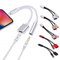 Convertor Lightning - Jack 3.5mm/Lightning, Incarcare + Audio - Rose Gold foto