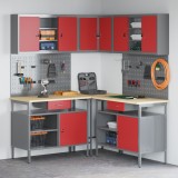 Set de depozitare unelte vidaXL, 10 piese, roșu, din lemn prelucrat și metal