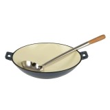 Wok din fonta emailata 37 cm, albastru otel, pentru inductie si cuptor