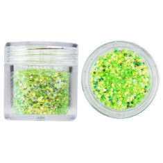 Hexagoane în pulbere de sclipici, 1mm - verde strălucitor, 10g