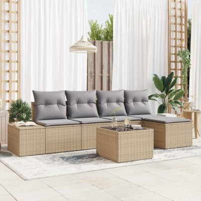 vidaXL Set de canapele pentru grădină 6 pcs Bej Rattan poli 3347030 foto
