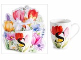 Cumpara ieftin Cana portelan multicolor in cutie cadou litera S &Oslash; 8 cm x 10,5 H, 300 ml