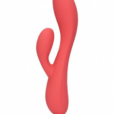 Vibrator Smooth Ultra Soft Silicone Rabbit, 10 Moduri Vibratii, Rosu, 20 cm