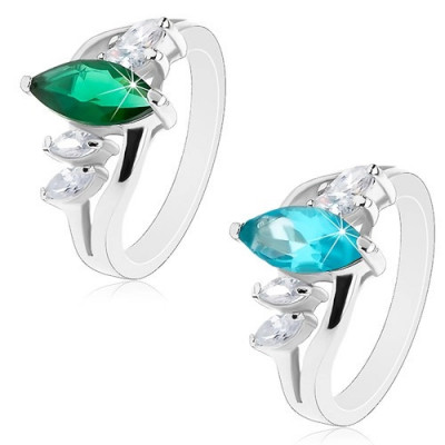 Inel de culoare argintie, brațe curbate, zirconiu strălucitor &amp;icirc;n formă de bob - Marime inel: 51, Culoare: Verde Smarald foto