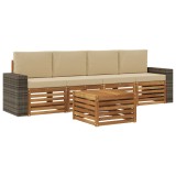 vidaXL Set de canapele de exterior cu pernă 5 pcs Natural și Bej 3384009