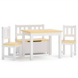 Cumpara ieftin Set masa&amp;scaune pentru copii, 4 piese, alb si bej, MDF